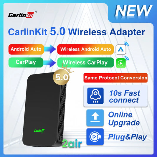 2air CarlinKit 5.0 Wireless CarPlay Wireless Android Auto Box 2.4G & 5.8Ghz WiFi BT Auto Connect Plug&Play For Wired AA CP Cars
